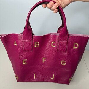 NUR DONATELLA LUCCHI Pink Leather Tote Bag Embroidered Alphabet Letters